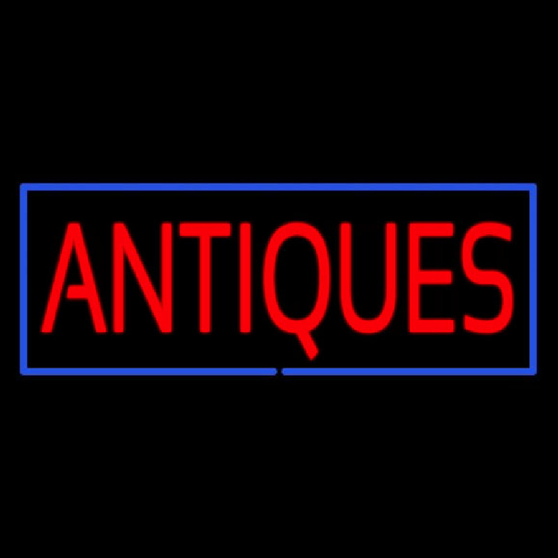 Red Antiques Blue Rectangle Neon Skilt