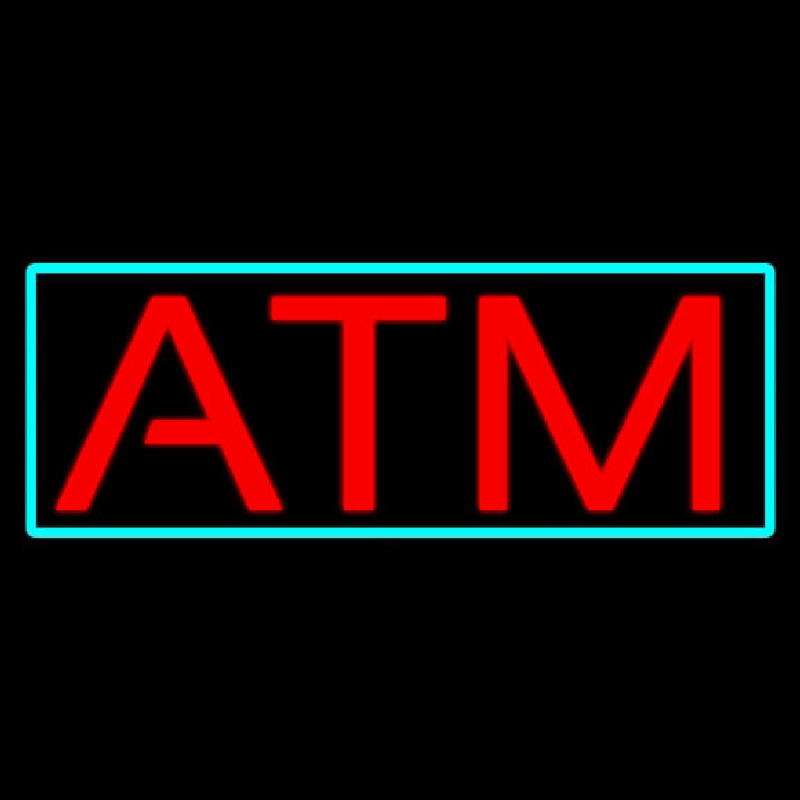 Red Atm With Light Blue Border Neon Skilt