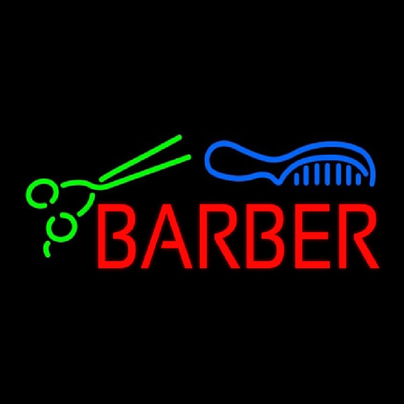 Red Barber With Comb And Scissor Neon Skilt