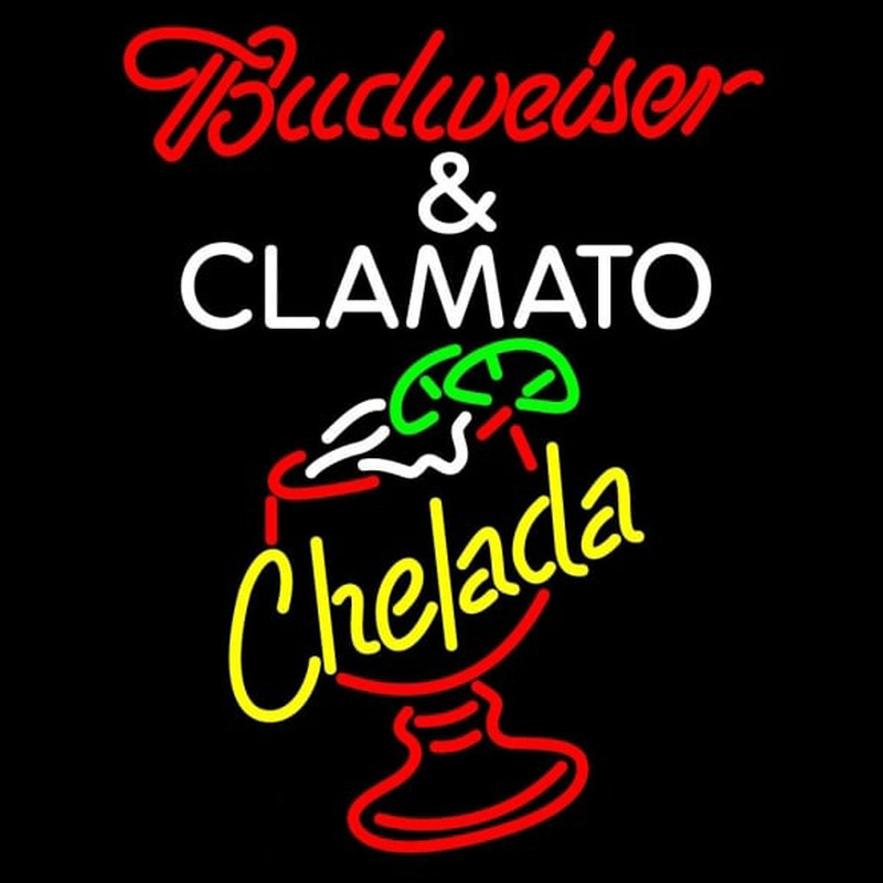 Red Budweiser and Clamato Chelada Beer Sign Neon Skilt