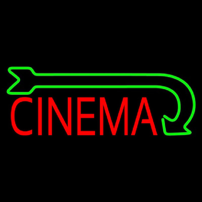 Red Cinema With Green Arrow Neon Skilt