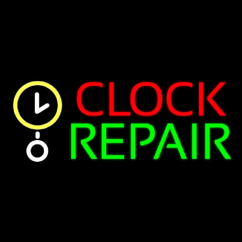 Red Clock Green Repair Block Neon Skilt