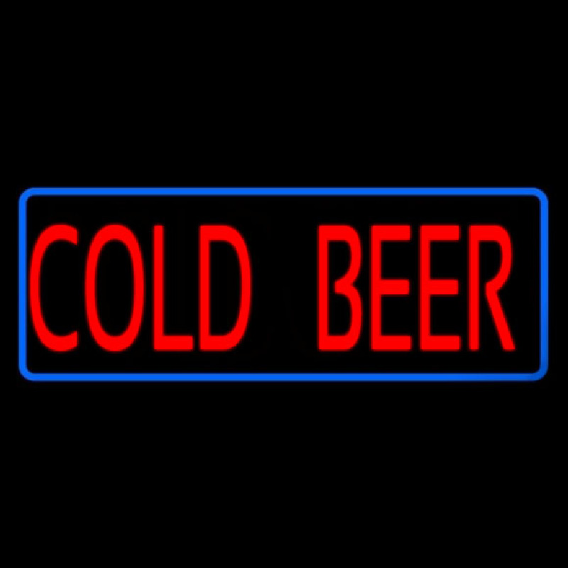 Red Cold Beer With Blue Border Neon Skilt