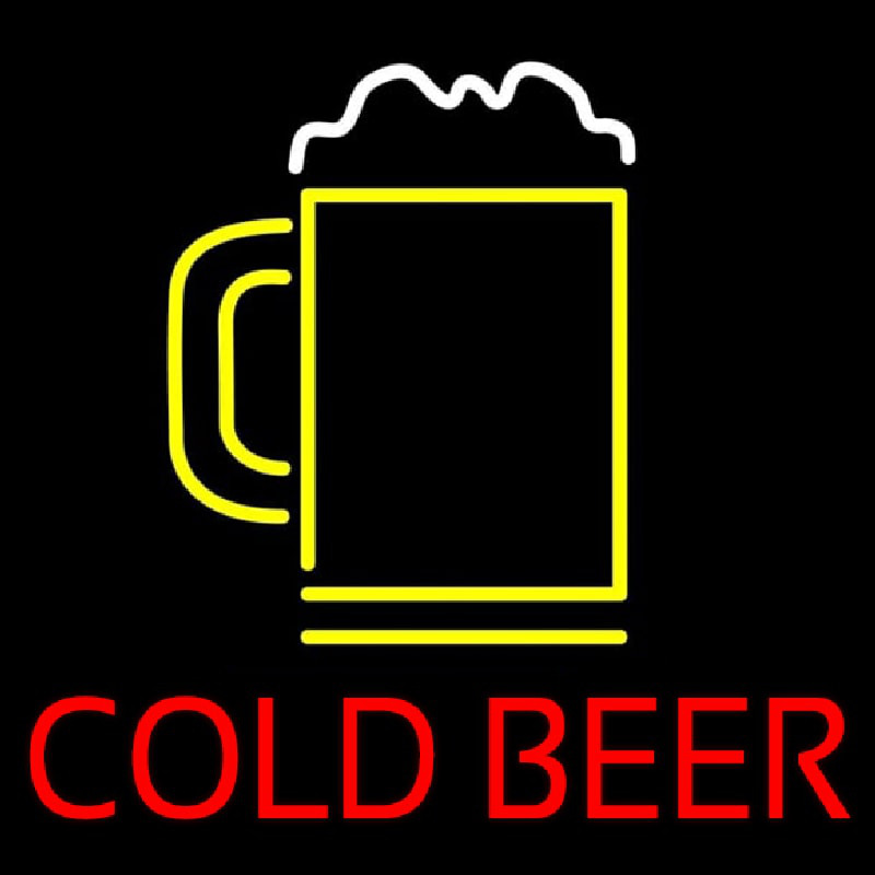 Red Cold Beer With Yellow Mug Neon Skilt