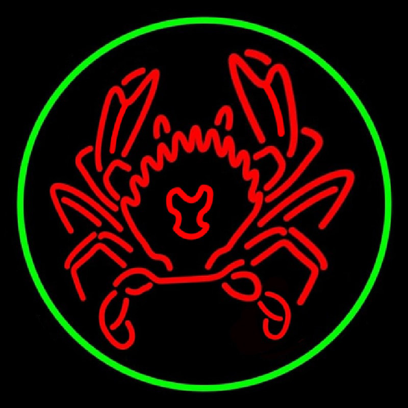 Red Crab Green Circle Neon Skilt