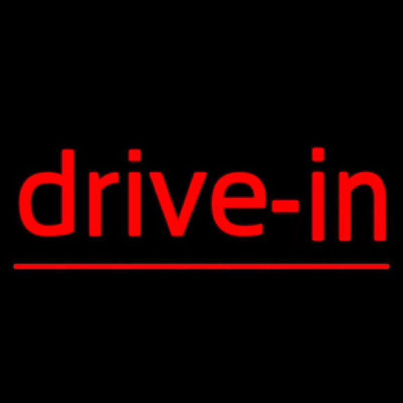 Red Cursive Drive In Neon Skilt