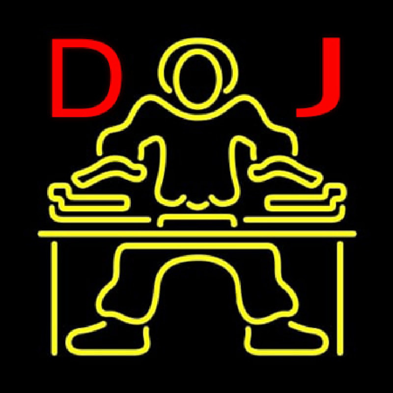 Red DJ Disc Jockey Music Neon Skilt