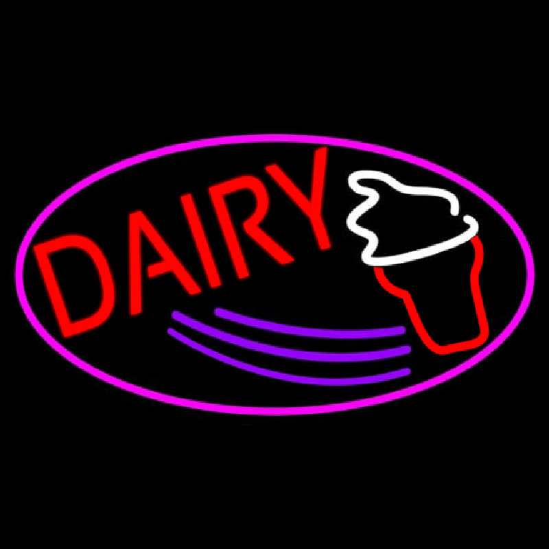 Red Dairy With Oval Neon Skilt