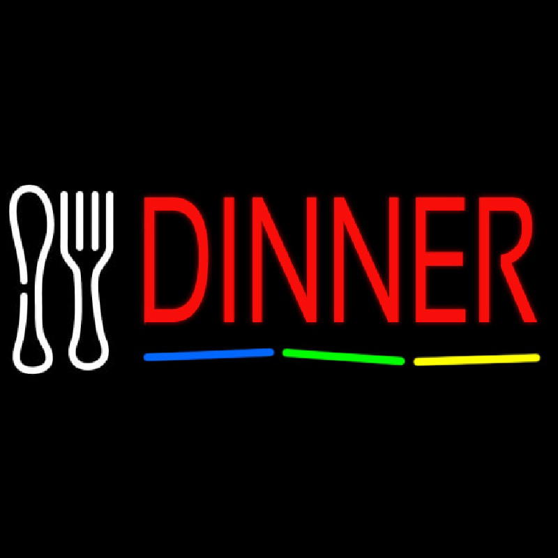 Red Dinner Multicolored Line With Spoon And Fork Neon Skilt