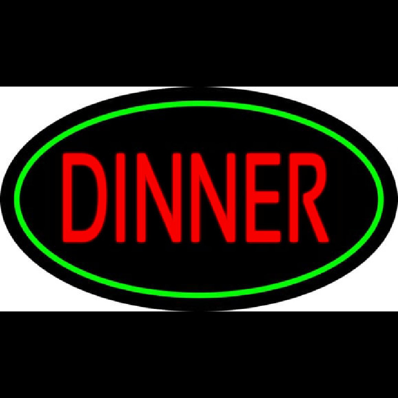 Red Dinner Oval Green Neon Skilt