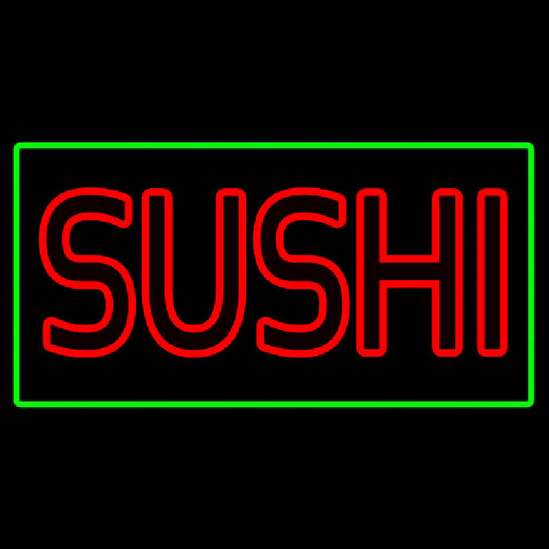 Red Double Stroke Sushi With Green Border Neon Skilt