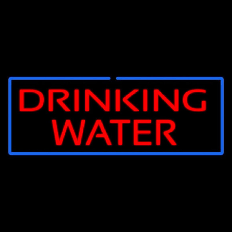 Red Drinking Water With Blue Border Neon Skilt
