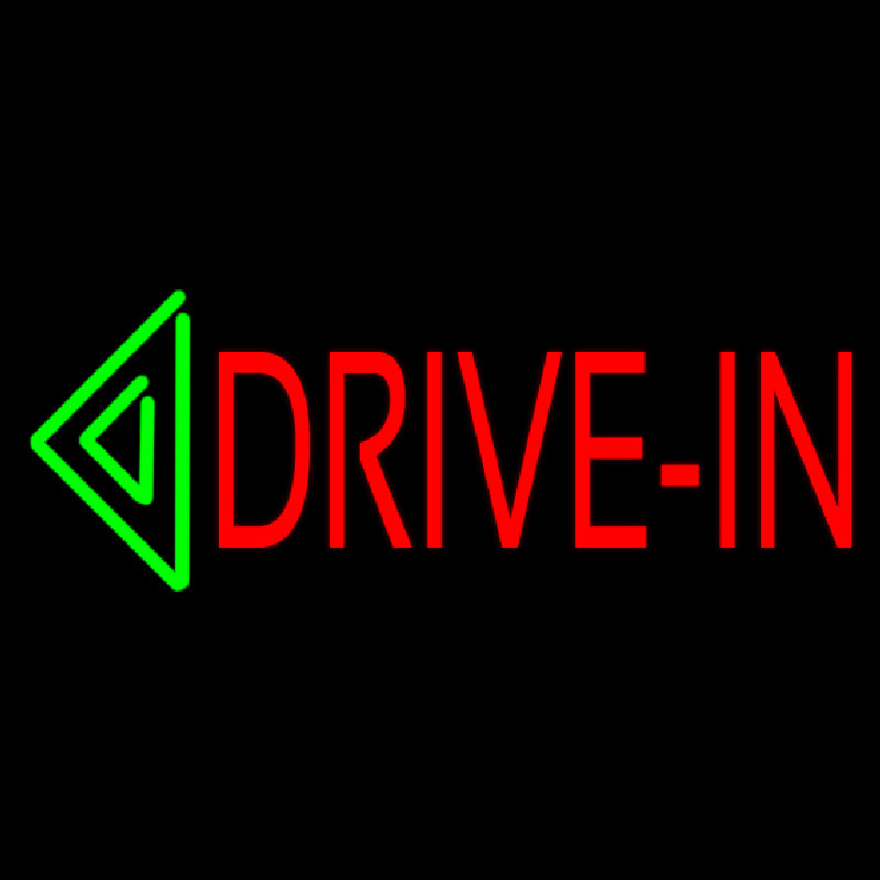 Red Drive In Green Arrow Block Neon Skilt