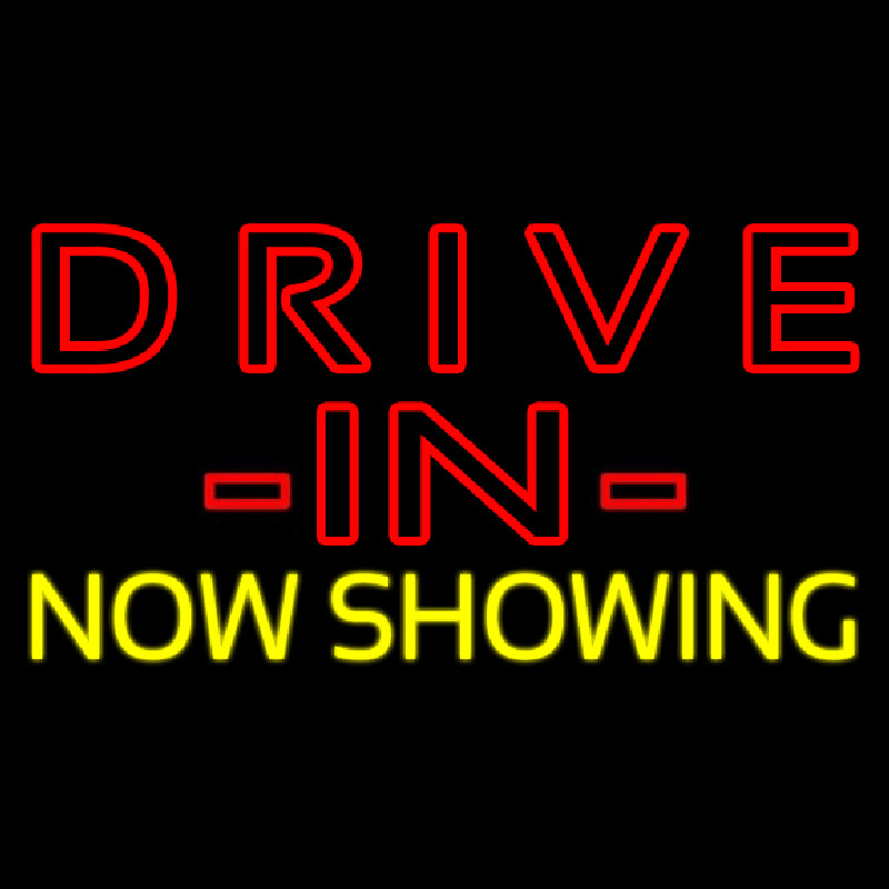 Red Drive In Yellow Now Showing Neon Skilt
