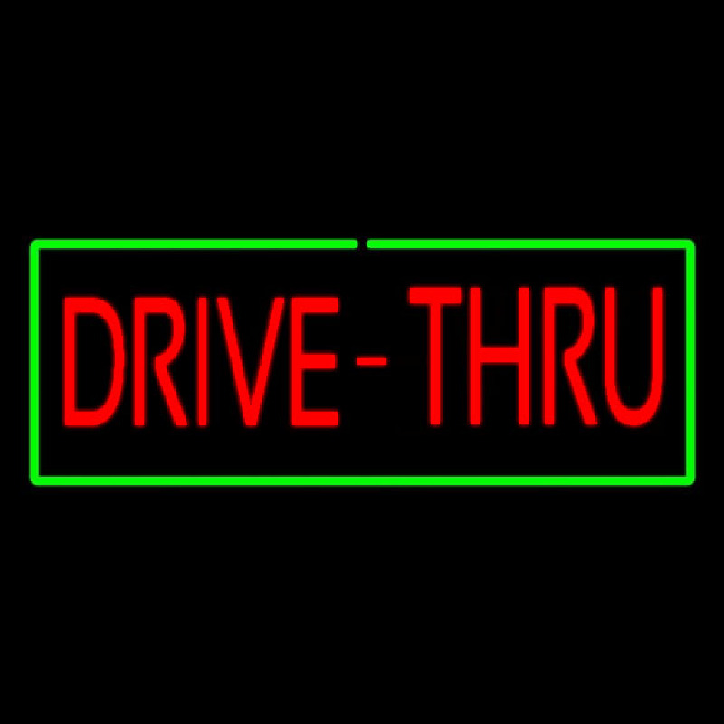 Red Drive Thru With Green Border Neon Skilt