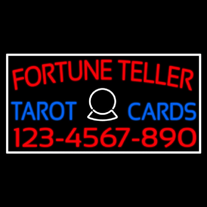 Red Fortune Teller Blue Tarot Cards With Phone Number Neon Skilt