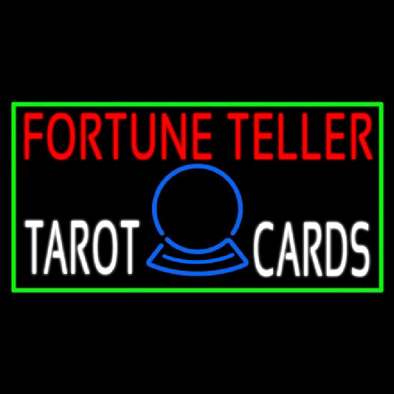 Red Fortune Teller White Tarot Cards With Green Border Neon Skilt