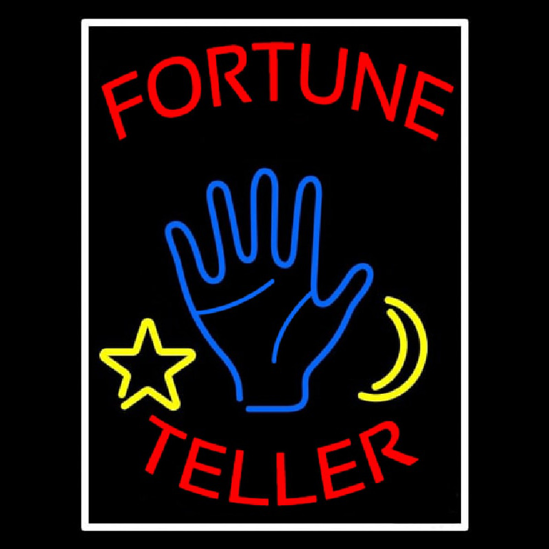 Red Fortune Teller With Logo And White Border Neon Skilt