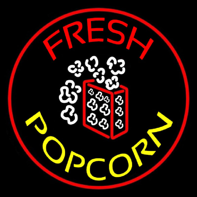 Red Fresh Yellow Popcorn Neon Skilt