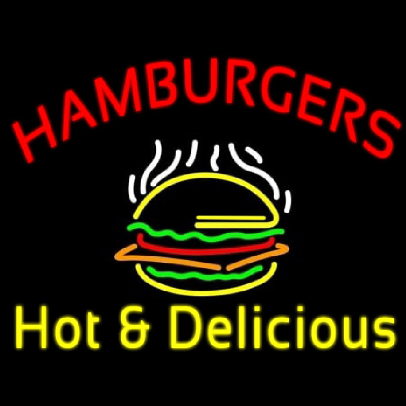 Red Hamburgers Hot And Delicious Neon Skilt