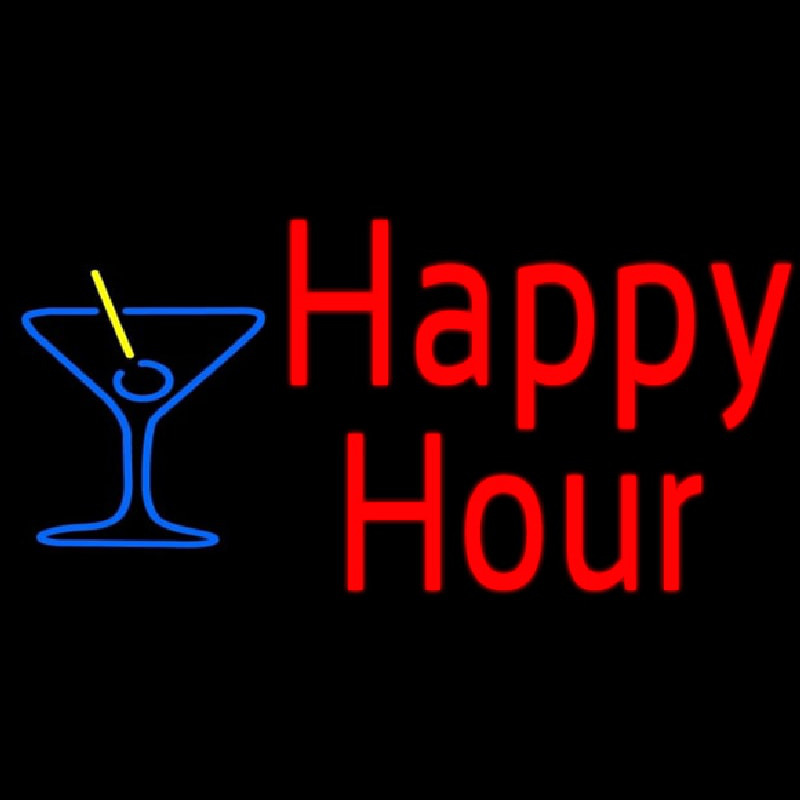 Red Happy Hour With Blue Martini Glass Neon Skilt