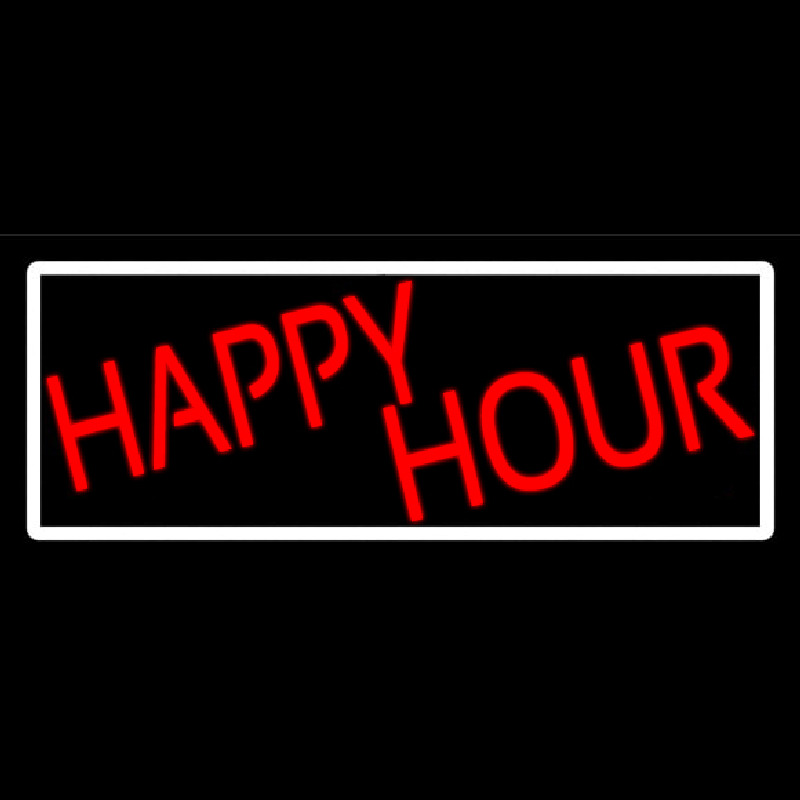 Red Happy Hour With White Border Neon Skilt