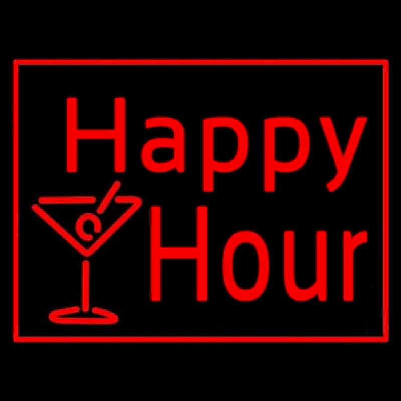 Red Happy Hour With Wine Glass Neon Skilt