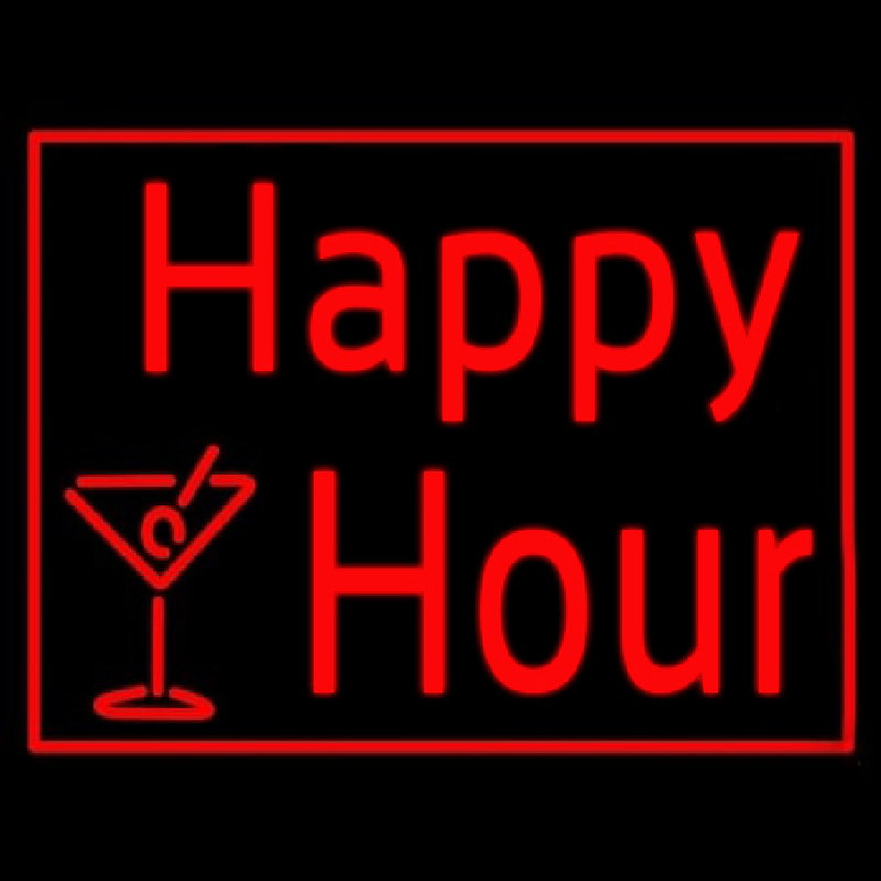 Red Happy Hour With Wine Glass Neon Skilt