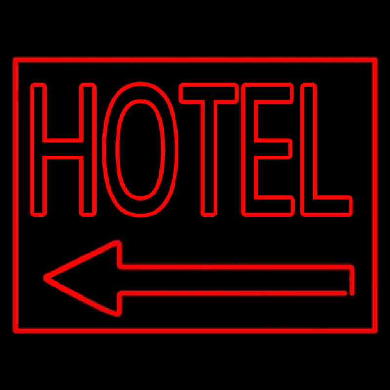 Red Hotel With Arrow Neon Skilt