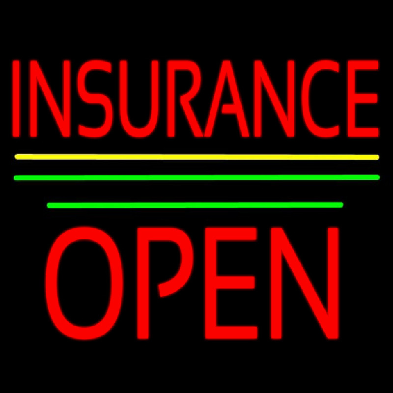 Red Insurance Open Block Yellow Green Line Neon Skilt