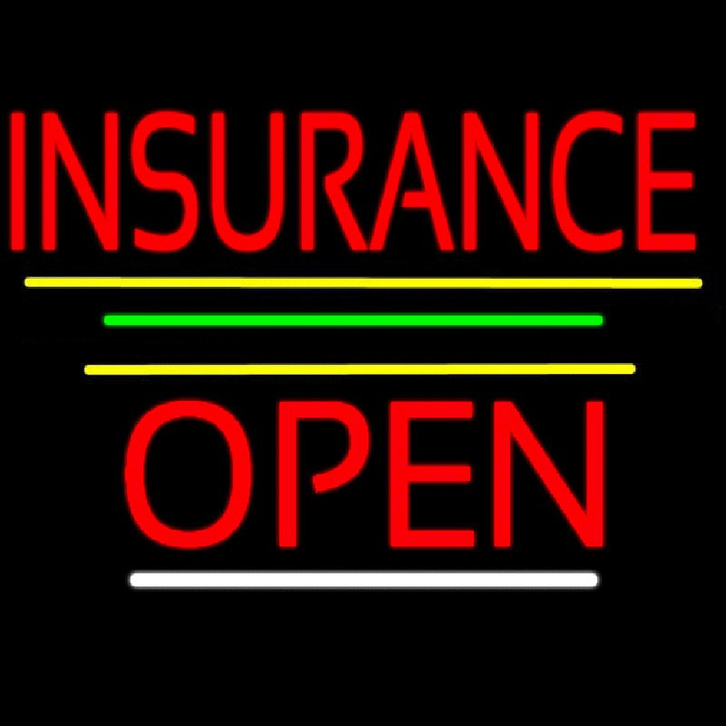 Red Insurance Open Yellow Line Neon Skilt