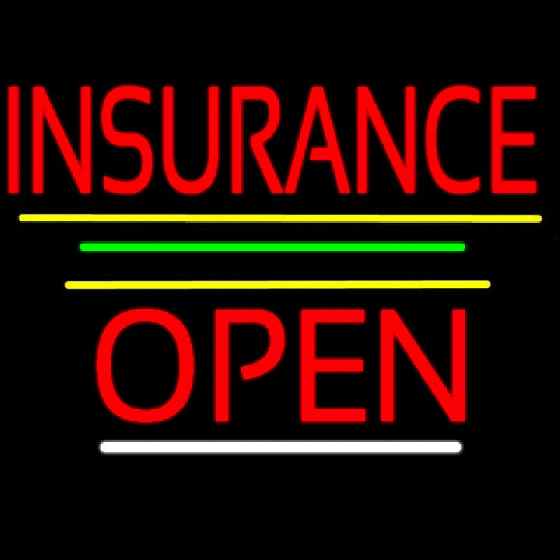 Red Insurance Open Yellow Line Neon Skilt