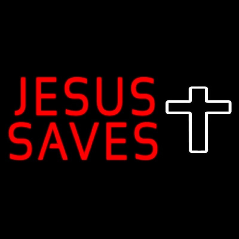 Red Jesus Saves White Cross Neon Skilt