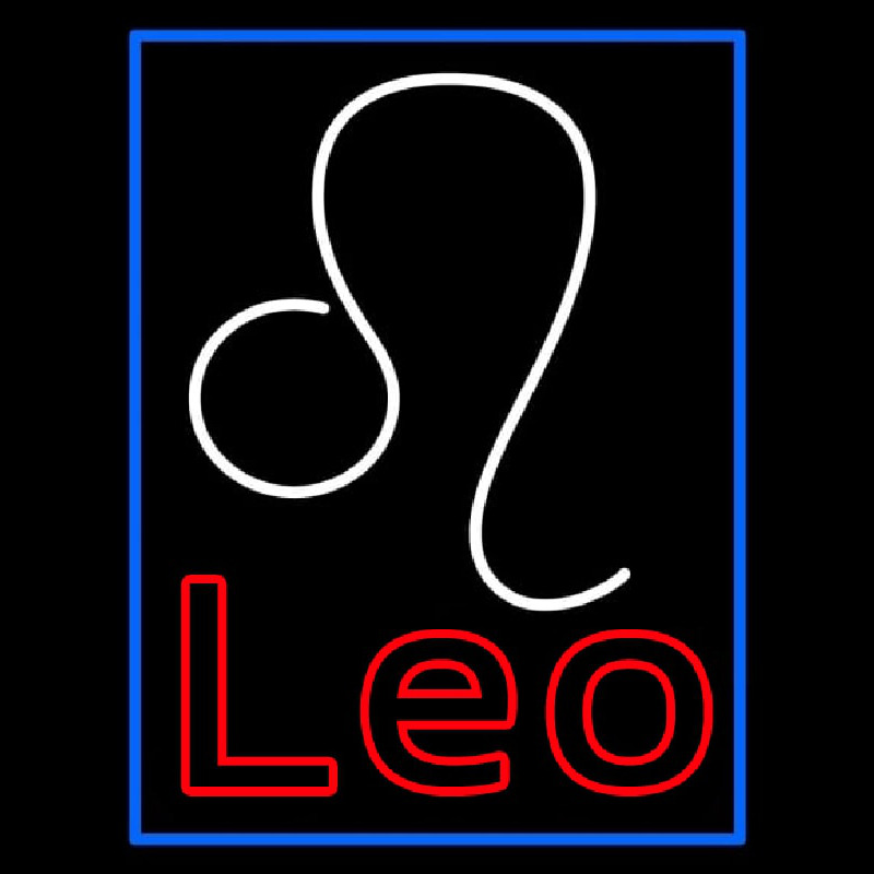 Red Leo Zodiac Blue Border Neon Skilt