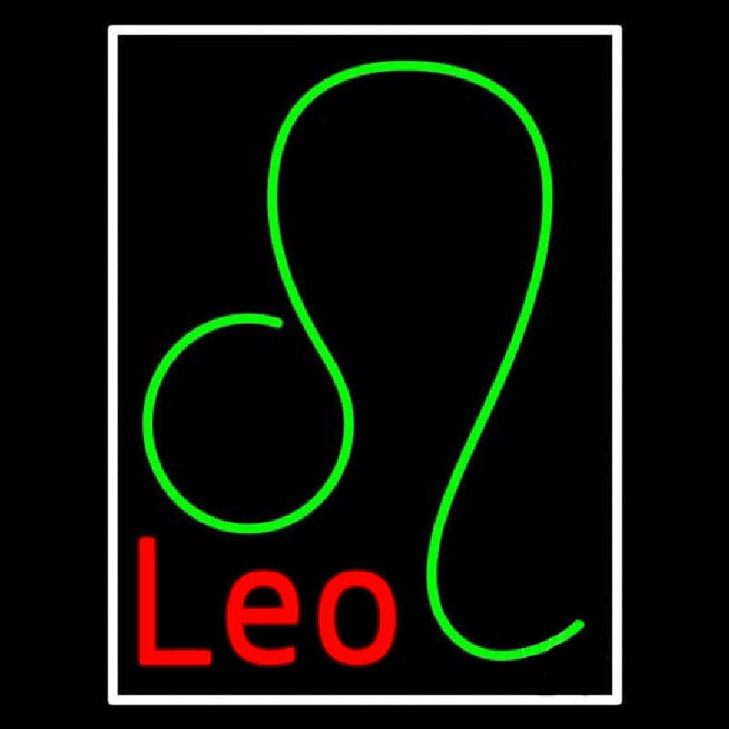 Red Leo Zodiac White Border Neon Skilt