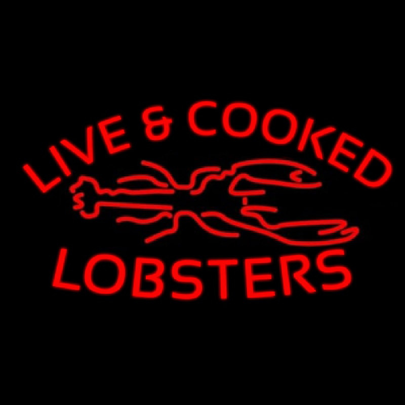 Red Live And Cooked Lobsters Seafood Neon Skilt