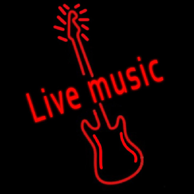 Red Live Music Guitar Neon Skilt