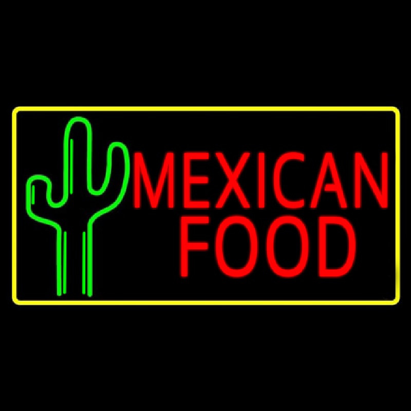 Red Me ican Food With Cactus Logo Neon Skilt