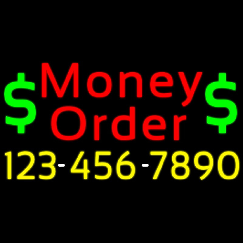 Red Money Order With Phone Number Neon Skilt