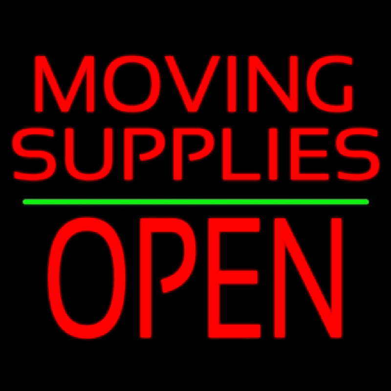 Red Moving Supplies Open Green Line 2 Neon Skilt
