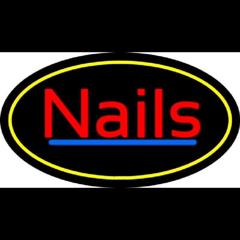 Red Nails Oval Yellow Neon Skilt