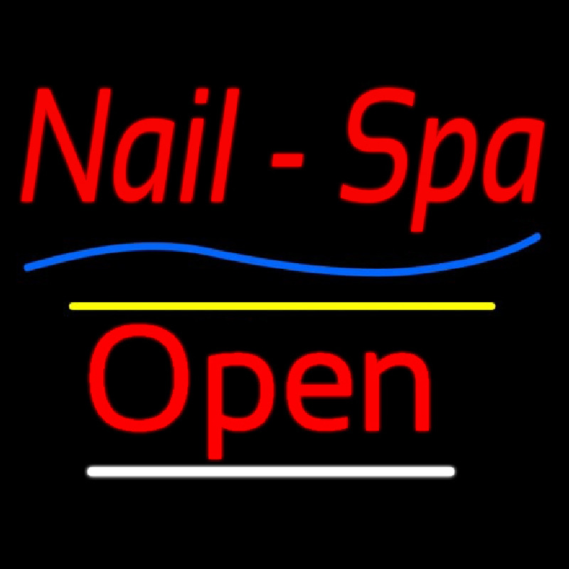 Red Nails Spa Open Yellow Line Neon Skilt