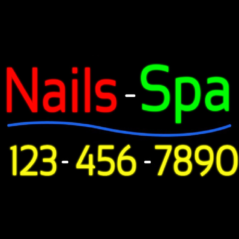 Red Nails Spa With Phone Number Neon Skilt