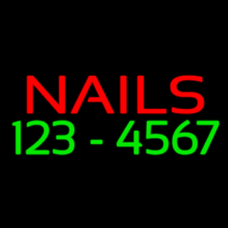 Red Nails With Phone Number Neon Skilt
