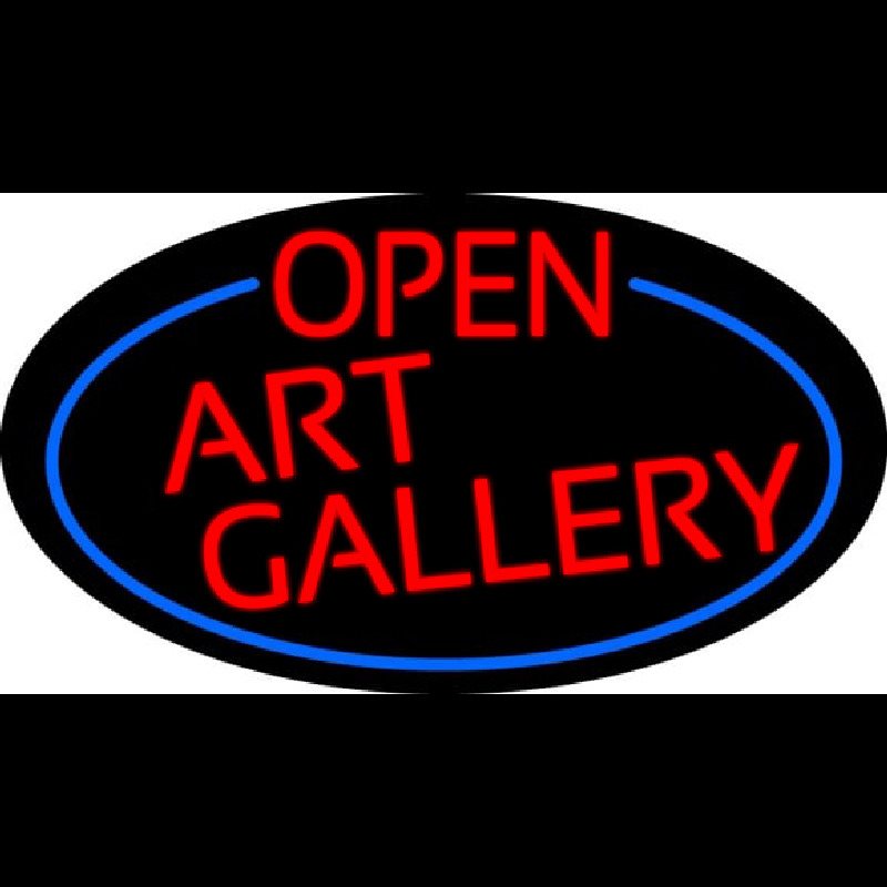 Red Open Art Gallery Oval With Blue Border Neon Skilt