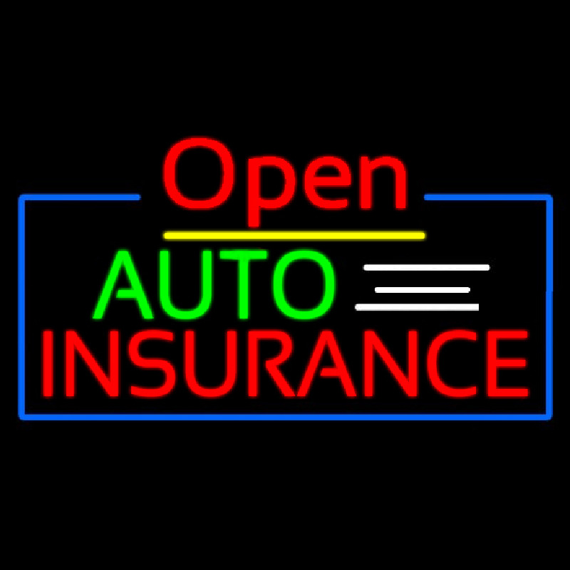 Red Open Auto Insurance Blue Border Neon Skilt