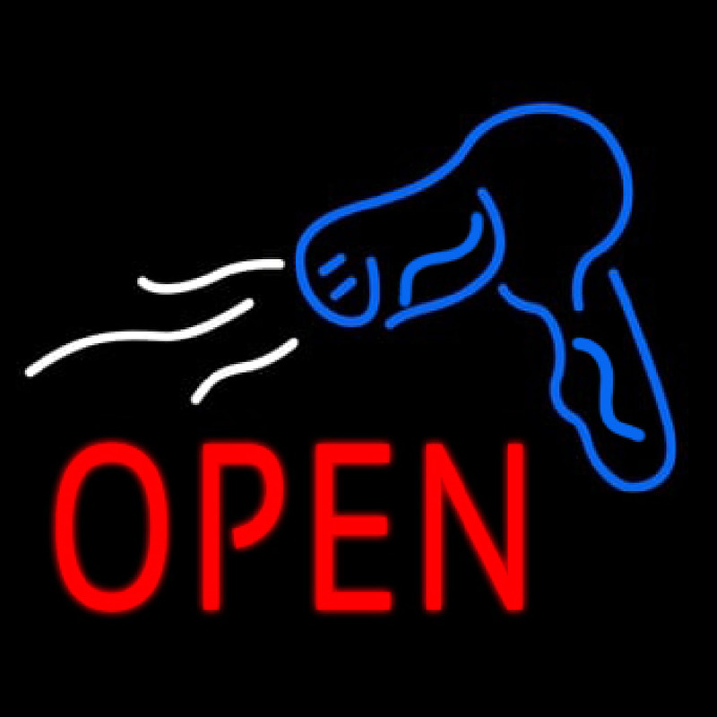 Red Open Hair Dryer Logo Neon Skilt