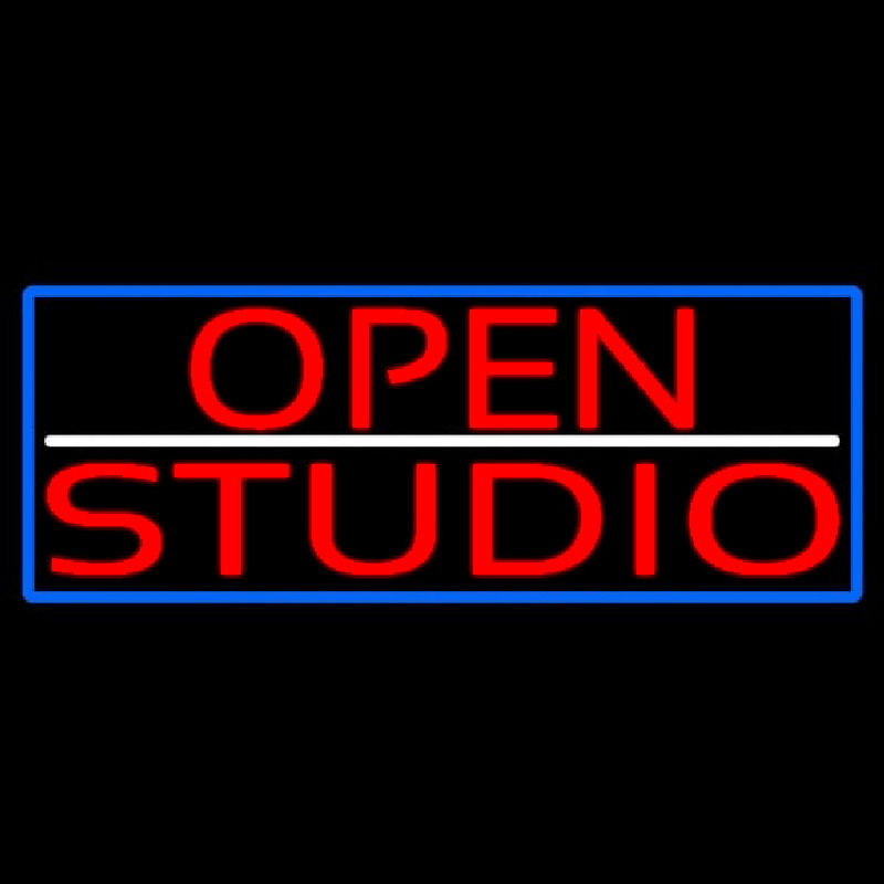 Red Open Studio With Blue Border Neon Skilt