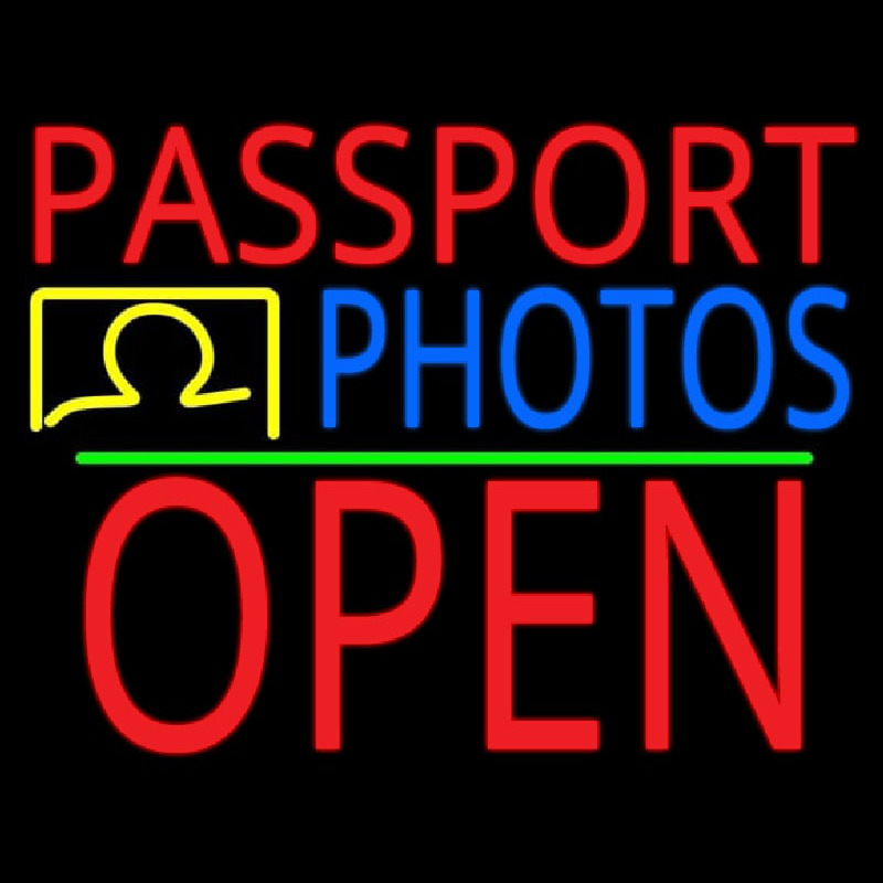 Red Passport Blue Photos With Open 1 Neon Skilt