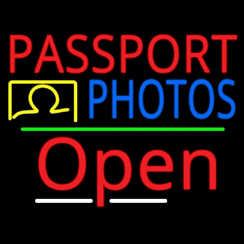 Red Passport Blue Photos With Open 3 Neon Skilt